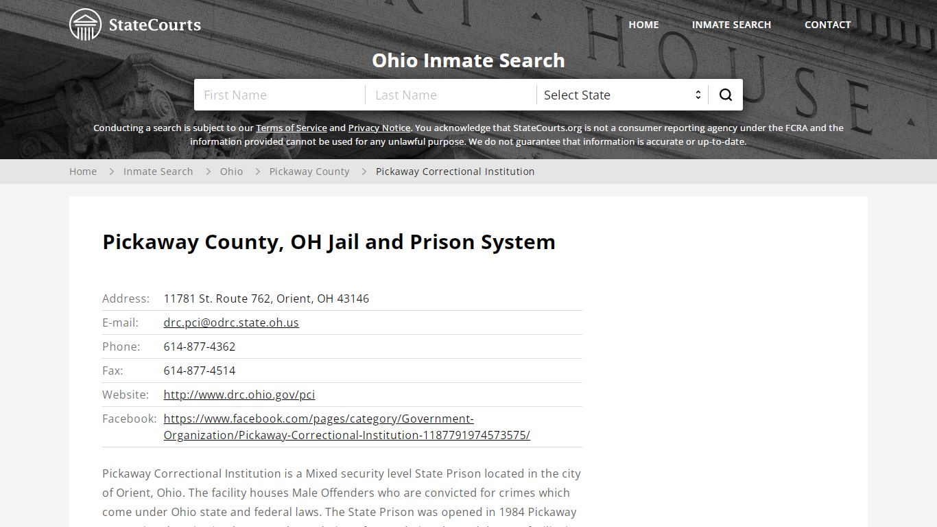 Pickaway Correctional Institution Inmate Records Search ...