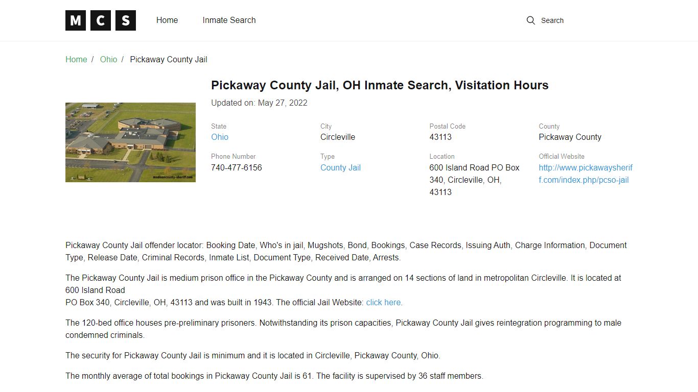 Pickaway County, OH Jail Inmates Search, Visitation Rules